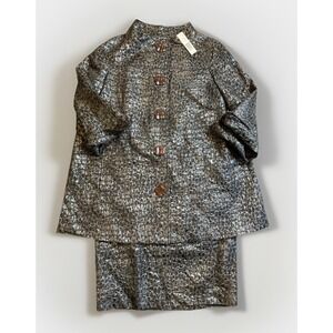 Ellen Tracy Skirt Suit Size 8 Gray Metallic TEMUA186  Fancy Wedding Glitzy